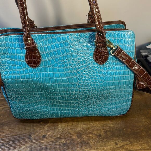 Samantha Brown Blue Croc Embossed Accents Tote Travel Bag Carry On Purse Handbag - Picture 9 of 16